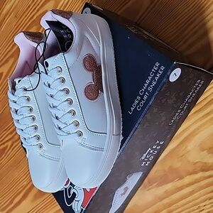 Disney Mickey Mouse "Ladies Character Court Sneaker" in White & Rose Gold.
